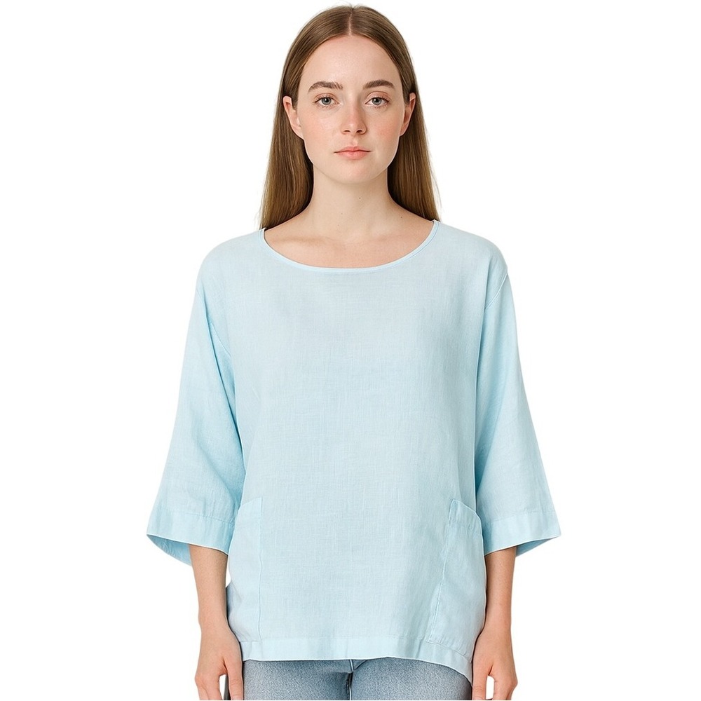 J Jill Pure Jill Womens Blouse Linen Top Scoop Neck Lagenlook Small Petite‎